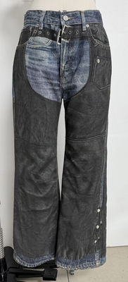 Faux Two Piece Illusion Straight Cut Jeans con patchwork di stampa digitale di ispirazione vintage