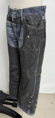 Faux Two Piece Illusion Straight Cut Jeans con patchwork di stampa digitale di ispirazione vintage