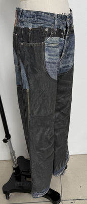Faux Two Piece Illusion Straight Cut Jeans con patchwork di stampa digitale di ispirazione vintage