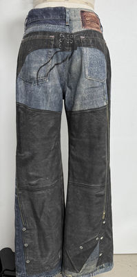 Faux Two Piece Illusion Straight Cut Jeans con patchwork di stampa digitale di ispirazione vintage