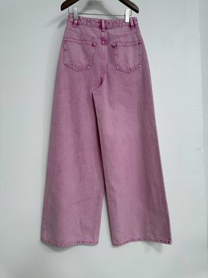 Extra Long Wide Leg Design Pink Denim Jeans per un effetto di allungamento delle gambe