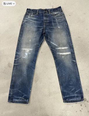 Classic Dark Wash Straight Leg Jeans con baffi e sbiaditi per un look vintage