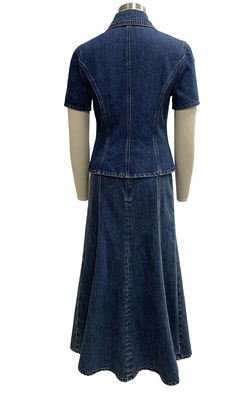 Set di denim a due pezzi con giacca su misura e gonna midi sfarzata