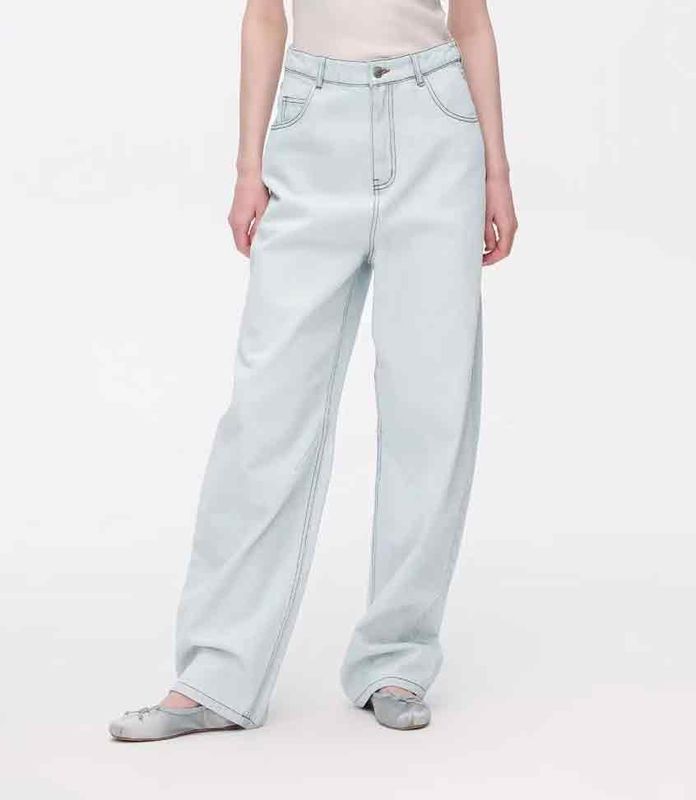Banana Cut Curved Design Flattering Straight Leg Jeans Vari tipi di corpo